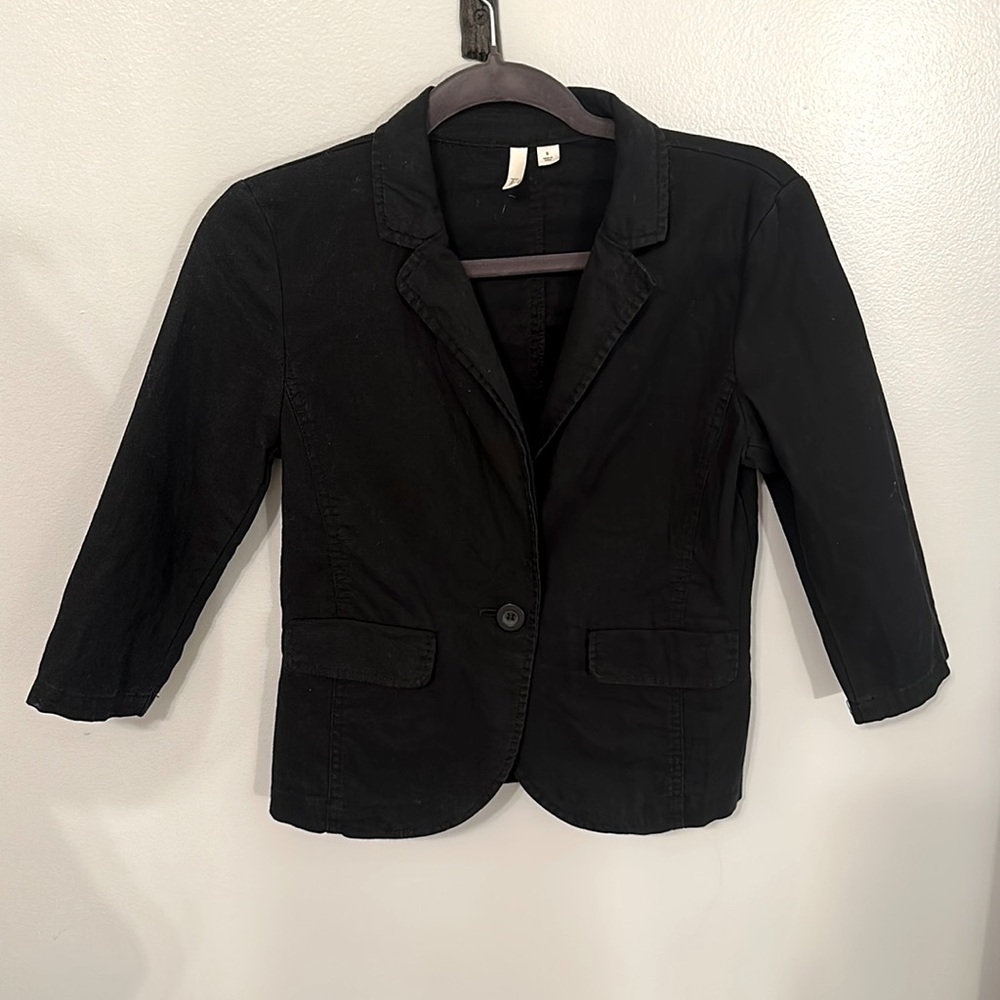 Black cotton/linen casual 3/4 sleeve length blazer size small